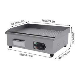 Commercial Electric Griddle, 22'' 1600W Electric Countertop Griddle Non-Stick Flat Top Grill with 122-572℉ Adjustable Temperature Control for Restaurant Kitchens (22'' 1600W)