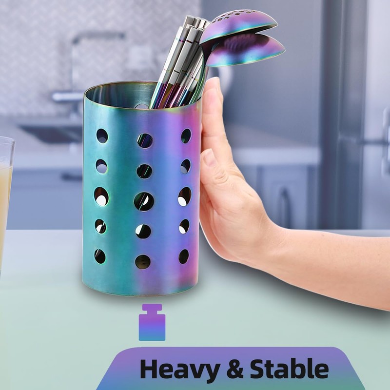 QRU Kitchen Utensil Holder for Countertop (H6.7” x W4.1”), Stainless