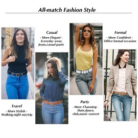 XIAOWU Fashion Women Leather Belt With Classic Round Buckle, Ladies Retro Vintage Waist Belt for Dresses Jeans Pants