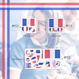 AhfuLife 24 Sheets French Flag Tattoos Stickers for Euro Football 2024, France Temporary Tattoo Set Waterproof Face Tattoos Stickers for Euro Football Championship 2024 Party Decoration