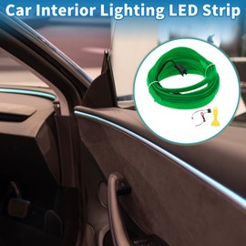 X AUTOHAUX 5m EL Wire Cable LED Glow String Light Car Interior Lighting Strip Flexible Neon Light for Car Decoration Wiring Driver(12v) Green