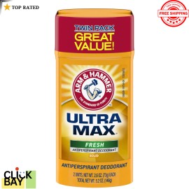ARM & HAMMER ULTRA MAX Deodorant, Fresh Scent, Solid Stick 2.6 oz, Twin Pack (Pa