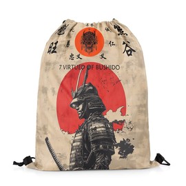 jejeloiu Japanese Samurai Drawstring Backpack 13"x15.7" Sunset Warrior Sports Gym String Bag Bushido Virtue Drawstring Bags Ink Painting Waterproof Cinch Bag Sports Drawstring Sackpack