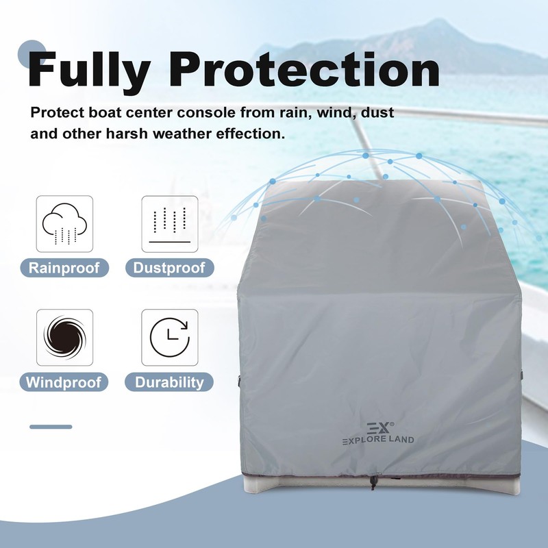 Explore Land Waterproof Boat Center Console Cover UV-Resistant 600D Boat