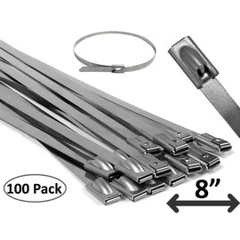 Electriduct 304 Stainless Steel Cable Ties 8 Inch 200 Lbs Heavy Duty Self Locking Ball Lock Zip Ties UV Resistant (100 Pack)