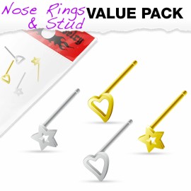 Unbranded 4 Pcs Value Pack of Assorted .925 Sterling Silver Gold IP 3mm Bendable Nose Ring