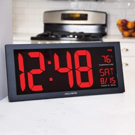 AcuRite 14.5" Large Digital LED Oversized Wall Clock with Date and Temperature, Perfect for Home or Office (75127M)