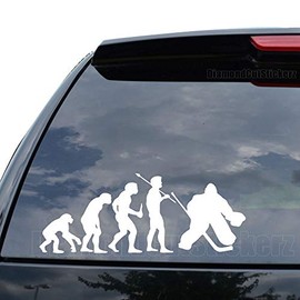 DiamondCutStickerz Theory of Evolution ICE Hockey Goalie Decal Sticker Car Truck Motorcycle Window Bumper Laptop Wall Decor - Size (09 inch / 23 cm Wide) - Color (Gloss RED)