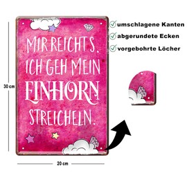 schilderkreis24 Tin Sign Funny Saying "Ich geh mein Einhorn streicheln" Decorative Gift Idea Man Woman 20 x 30 cm