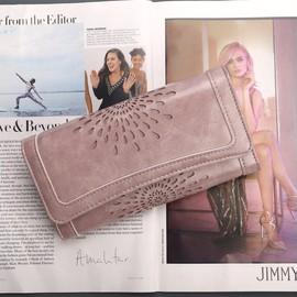 APHISON Womens Wallet RFID Blocking PU Leather Clutch Long Wallet for Women Card Holder Ladies Phone Purse DARK-PINK