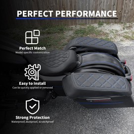 Saddlebag Lid Covers for Harley, Protective Saddle Bag Lid Bra Compatible with 2014-2023 Touring FL Models, for Road Glide Electra Glide Road King Street Glide and Tri Glide Models, Blue Stitching