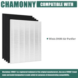 CHAMONNY D480 True HEPA Replacement Filter D4, Compatible with Winix D480 Air Purifier, Compare to Winix D4 Filter, Item Number 1712-0100-00, 1 H13 True HEPA Filters + 4 Activated Carbon Pre-Filters