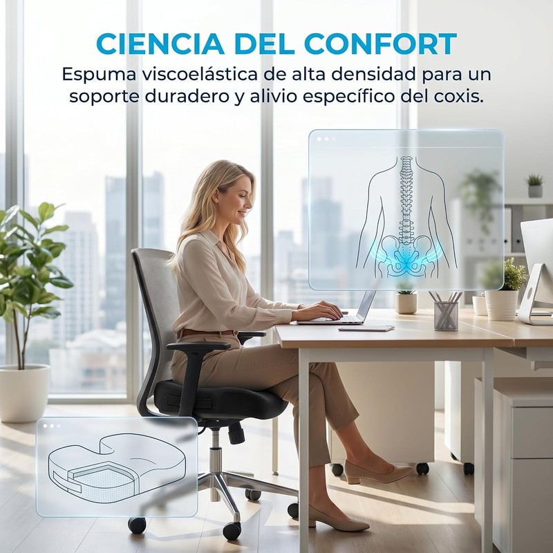 Cojín Ortopédico de Memory Foam para Asiento, Cojín Ergonómico para