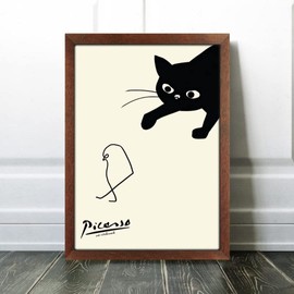 picasso cat and chick (A4 size with wood grain frame)