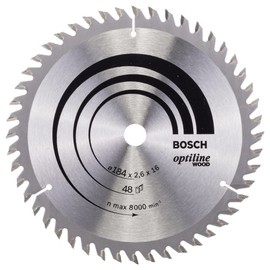 Bosch Professional 2608641181 Optiline Wood Circular Hand Saw Blade, 184mm x 2.6mm x 16mm, 48 Teeth, Silver