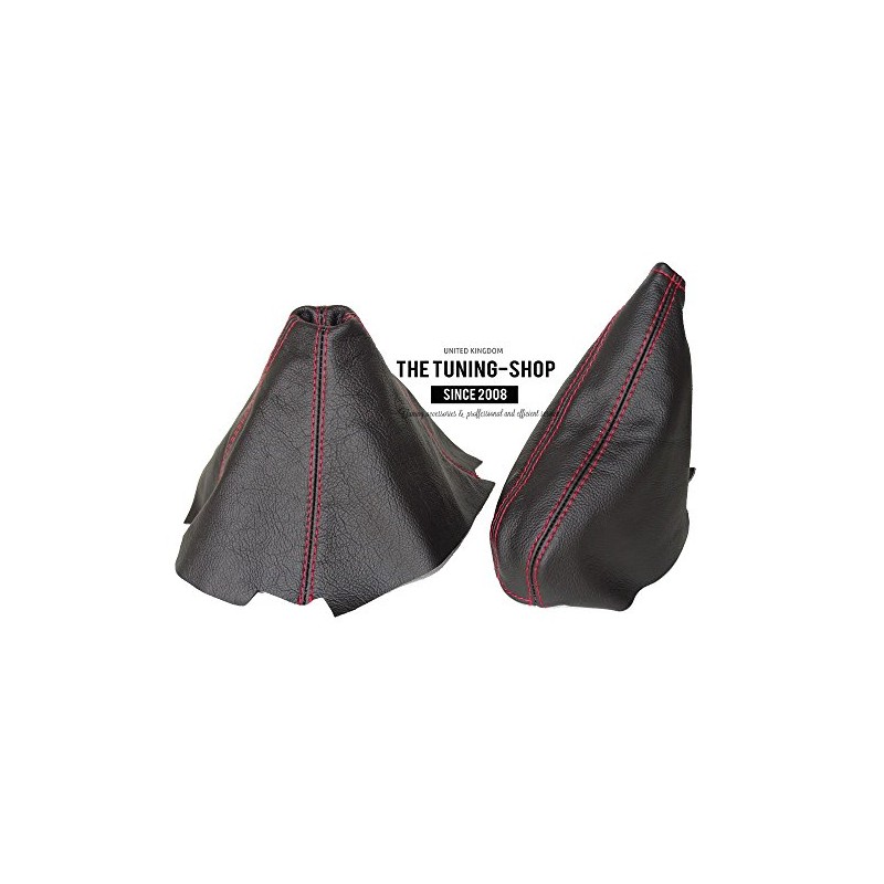 GEAR & HANDBRAKE GAITER BLACK LEATHER RED STITCHING