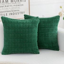 HERAYLI Corduroy Decorative Throw Pillow Covers, Boho Stripe Soft Square Cushion Case Home Decor for Living Room Couch Bed Sofa, Set of 2 Pack, Christmas Green, 18x18 Inch
