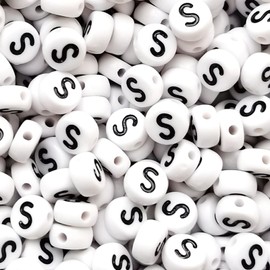 Amaney Letter Beads S 100pcs 7x4mm White Round Acrylic Black Alphabet for Bracelet Jewelry Making
