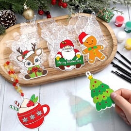 Beeveer 30 Sets Christmas Suncatcher Crafts DIY Window Paint Art Kit Snowman Gingerbread House Creative Xmas Window Ornaments for Classroom Christmas Holiday Seasonal Home Activities Party Project