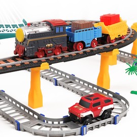 Electric Toddler Train Set Toy, Battery Powered Railway Train Track Toy Playset，Great Christ Gift for Kids Ages 3 4 5, Boys and Girls