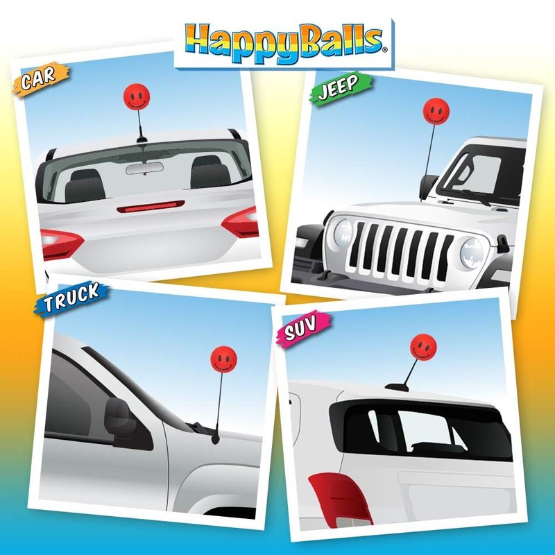 HappyBalls Happy Smiley Face Car Antenna Ball/Auto Mirror Dangler/Dashboard Accessory