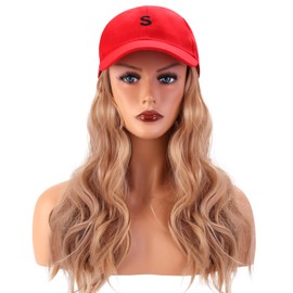 IEBIYO Hat Wig Blonde Baseball Cap with Wavy Hair for Women Girls Adjustable Red Baseball Cap with Heat Resistant Synthetic Blonde Wig