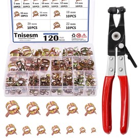Tnisesm 121Pcs 7-22mm Spring Hose Clamp Assortment kits with Swivel Flat Band Fuel Hose Clamp Plier, Silicone Vacuum Hose Action Pipe Clamp Low Pressure Air Clip Clamp for Hose Clamps