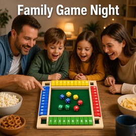 Wooden Shut The Box Dice Game for 4 Players - Number Flap Board for Family Game Nights and Math Play