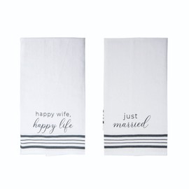 Transpac Happy Wife Happy Life Just Married 27 inch All Cotton Kitchen Dish Hand Towel Set of 2