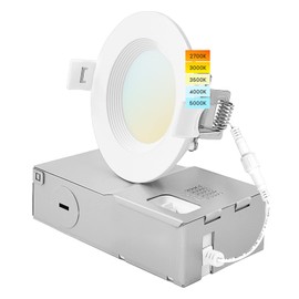 LUXRITE 3 Inch Ultra Thin LED Recessed Lighting, 6W, 5 Color Selectable 2700K | 3000K | 3500K | 4000K | 5000K, CRI 90, 400 Lumens, Dimmable LED Wafer Lights, Wet Rated, UL Listed, Baffle Trim