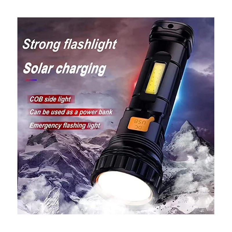 E-SHIDAI 4pcs Solar/Rechargeable Multi Function 1000 Lumens LED Flashlight, with