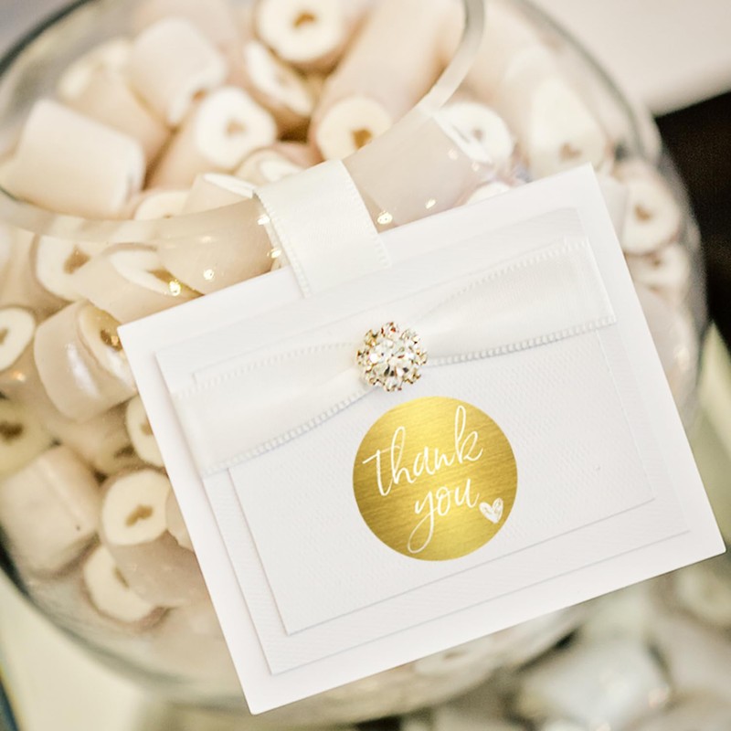 Yeachlaing 1.5 Inch Thank You Stickers, 480 White Script on