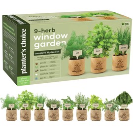 Planters' Choice 9 Herb Indoor Window Garden Kit - House Plants Seeds - Best Unique Gift Ideas for Women, Mom, Friend, Her, Birthday, Housewarming, Mother - New Home Kitchen Gifts - Live Plant Starter