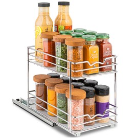 Pull Out Cabinet Organizer for Spices, Cans - Heavy Duty with Lifetime Limited Warranty- Pull Out Spice Rack- Cabinet Pull Out Shelf for Cans,Dishes, Etc, 6.-1/2"W x 10-3/8"D x 8-7/8"H, Chrome