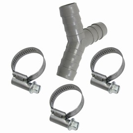 SPARES2GO Universal Pipe Tube Y Piece Drain Hose Connector and Clips Kit for Washing Machine (17mm / 19mm)