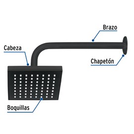 Foset Aqua R-404M Regadera cuadrada 6" acabado negro mate con brazo