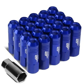 J2 Engineering 7075-T6 Aluminum M12 x 1.25 20Pcs 60mm Tall Open-End Lug Nut w/Socket Adapter Blue