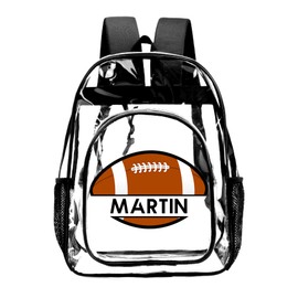 Lcyawer Customized Clear Backpack for Boys Girls,Custom Football Clear Backpacks with Name,Transparent Backpack with Reinforced Strap,See Through Waterproof Heavy Book Bag, Back to School Gifts