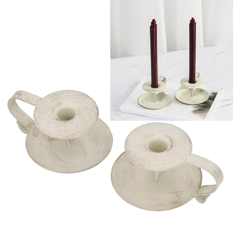 2pcs Taper Candle Holders Simple Antique Finish Iron Candle Holder