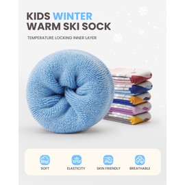 OutdoorMaster Kids Ski Socks, Over the Calf Design, Warm Thermal Snowboard Skating Socks for Boys & Girls(A -Pink Gray+Sky Blue, S, 2 Pairs)