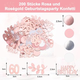 GoldRock Confetti 60th Birthday Decoration Large 2.5-5.5 cm, Pack of 200 Confetti 60th Birthday, Decoration 60th Birthday Woman Men, Glitter Table Decoration 60th Birthday, Decoration 60 Confetti Rose