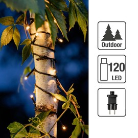 hellum Lichterkette 120 LED warmweiß Außen Outdoor 11,9 m Lichtlänge 10 m Zuleitung Trafo Deko Beleuchtung Garten Party <59 lm 561234
