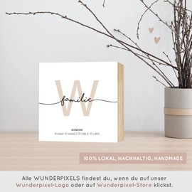 Wunderpixel® Holzbild Familie Buchstabe - personalisiert mit Namen - 15x15x2cm zum Hinstellen/Aufhängen, echter Fotodruck auf Holz - Wand-Bild Aufsteller Zuhause Dekoration Geschenk-Idee