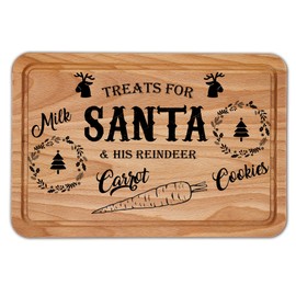 Purple Print House Santa Christmas Eve Place Mat Wooden Board - Reindeer Father Christmas Treat Plate Gift For Kids - Xmas Accessories Decor, Home & Kitchen, 300mm x 200mm