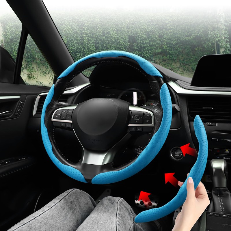 Amiss Nappa Leather Steering Wheel Cover, 3PCS Segmented Steering Wheel