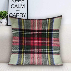 Batmerry Plaid Pillow Covers 18x18 Inch Set of 2, Scottish Tartan Red and White Wool Plaid Pattern Symmetric Square Print Double Sided Decorative Pillows Cases Throw Pillows Covers