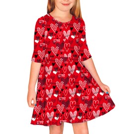 Kid Girls Valentines Dress Red Heart Half Sleeve Tshirt Dresses Festival Family Party Dresses 5-6 Years
