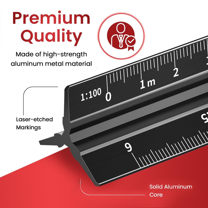 Architectural Ruler Aluminium Triangular Scale Ruler 30cm Metric Scales Metric