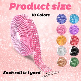 HekouJiub 10 Rolls Rhinestone Ribbon Self Adhesive Rhinestone Strips Assorted Colors Bling Crystal Tape Bedazzling Strips for DIY Phone Car Decorations (Each Roll 1 Yard)