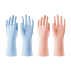 COOLJOB Reusable Household Gloves, 2 Pairs Rubber Gloves with Non-Slip Grip, Waterproof for Kitchen, Sinking, Cleaning, Long Sleeve, Orange & Blue, Small